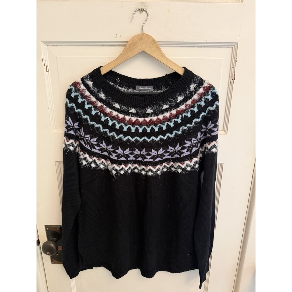 Eddie Bauer Women's Black Fair Isle Pullover Ski‎ Sweater Size Medium